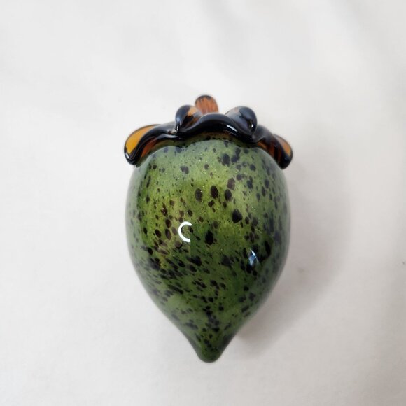 Hand-Blown Glass Acorn-Shaped Ornament Paperweight Green & Brown Speckled Finish - Picture 1 of 8